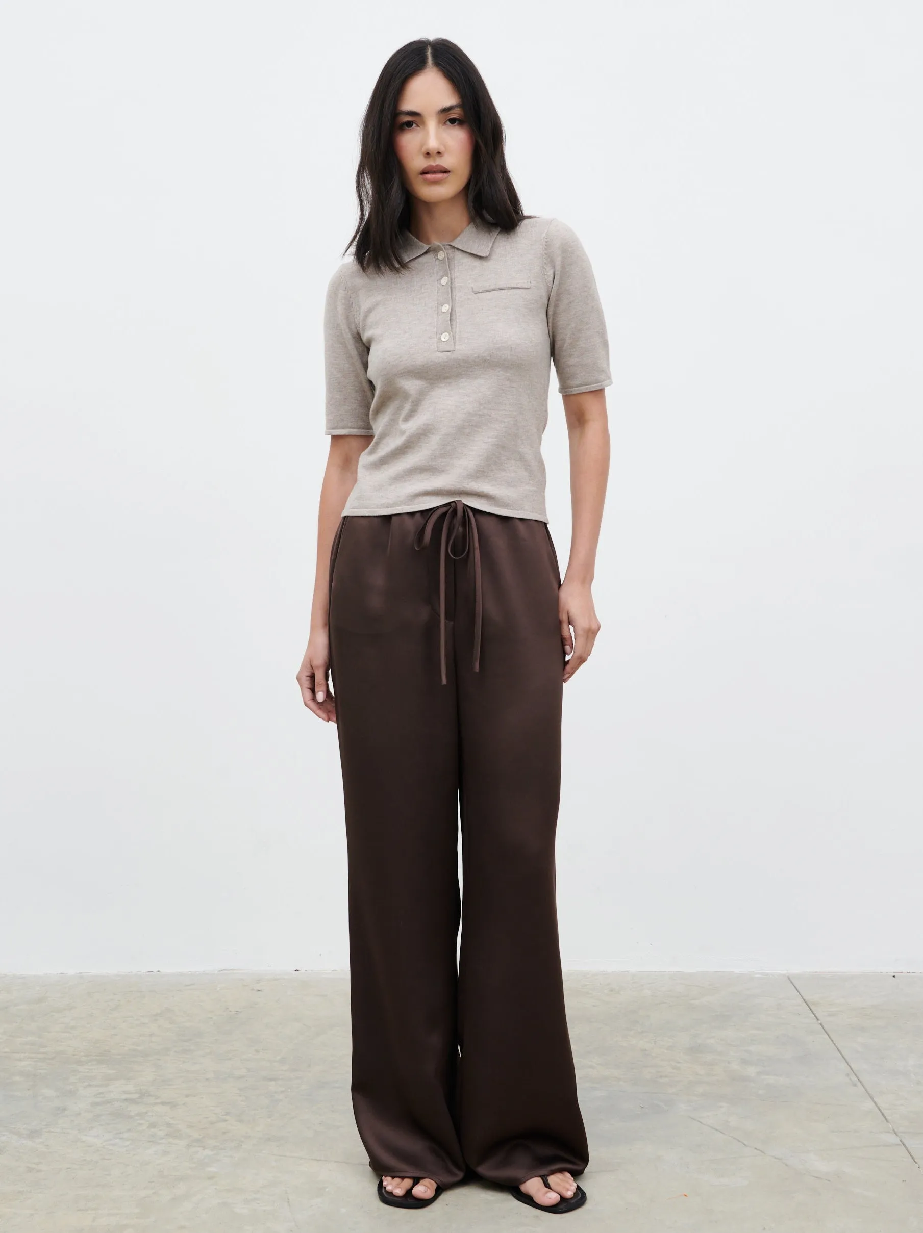 Alva Knitted Polo Top - Light Taupe sold by Pretty Lavish
