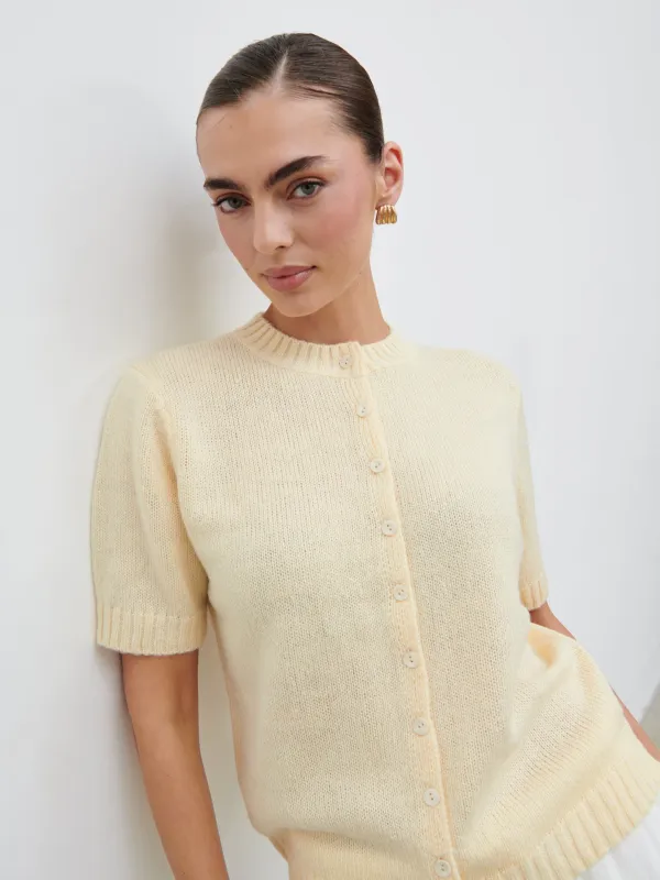 Shilou Button Up Knit Top - Butter Lemon made by Pretty Lavish