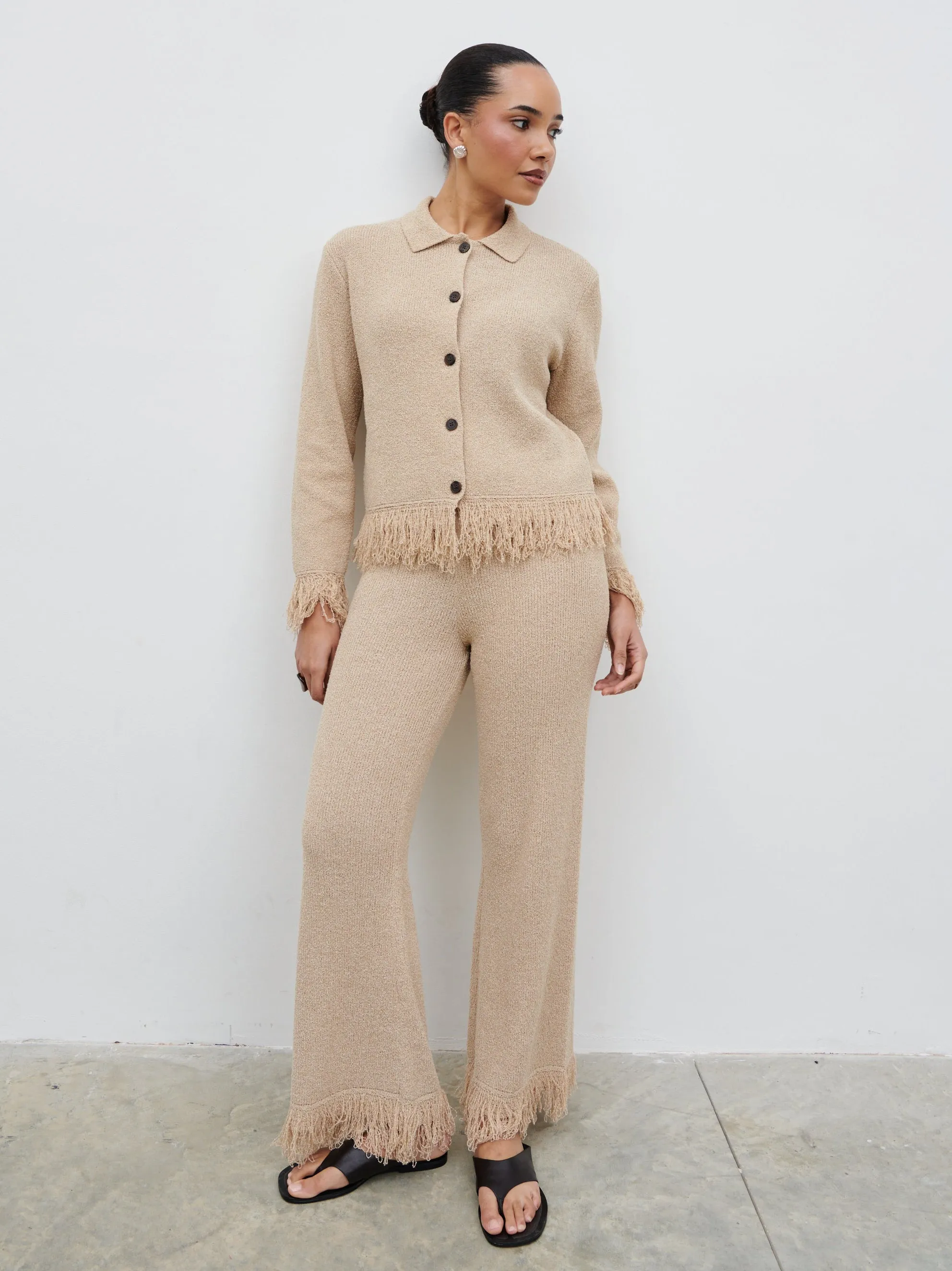 Analeia Fringe Knit Trousers - Beige sold by Pretty Lavish