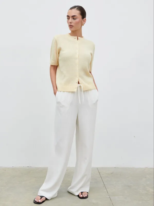 Nessa Drawstring Linen Blend Trousers - White made by Pretty Lavish