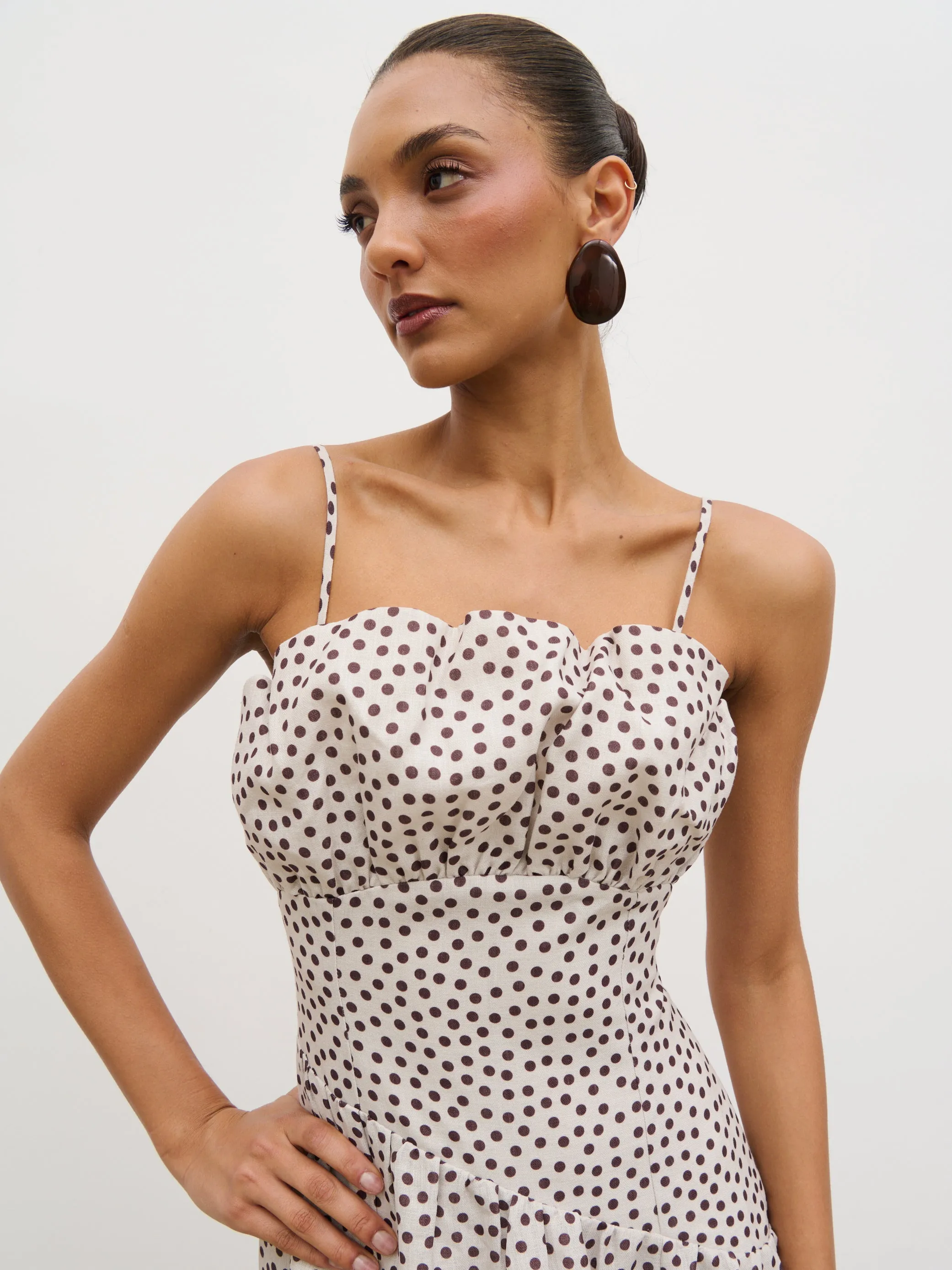 Zaria Corset Detail Maxi Dress - Cream and Brown Polkadot sold by Pretty Lavish product image thumbnail 5