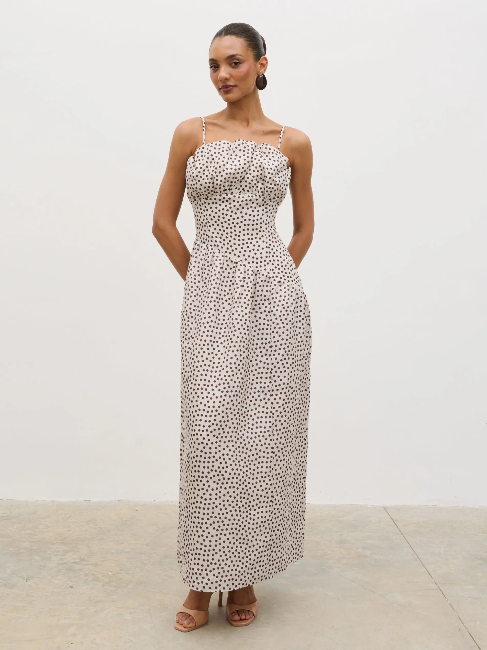 Zaria Corset Detail Maxi Dress - Cream and Brown Polkadot sold by Pretty Lavish product image thumbnail 4