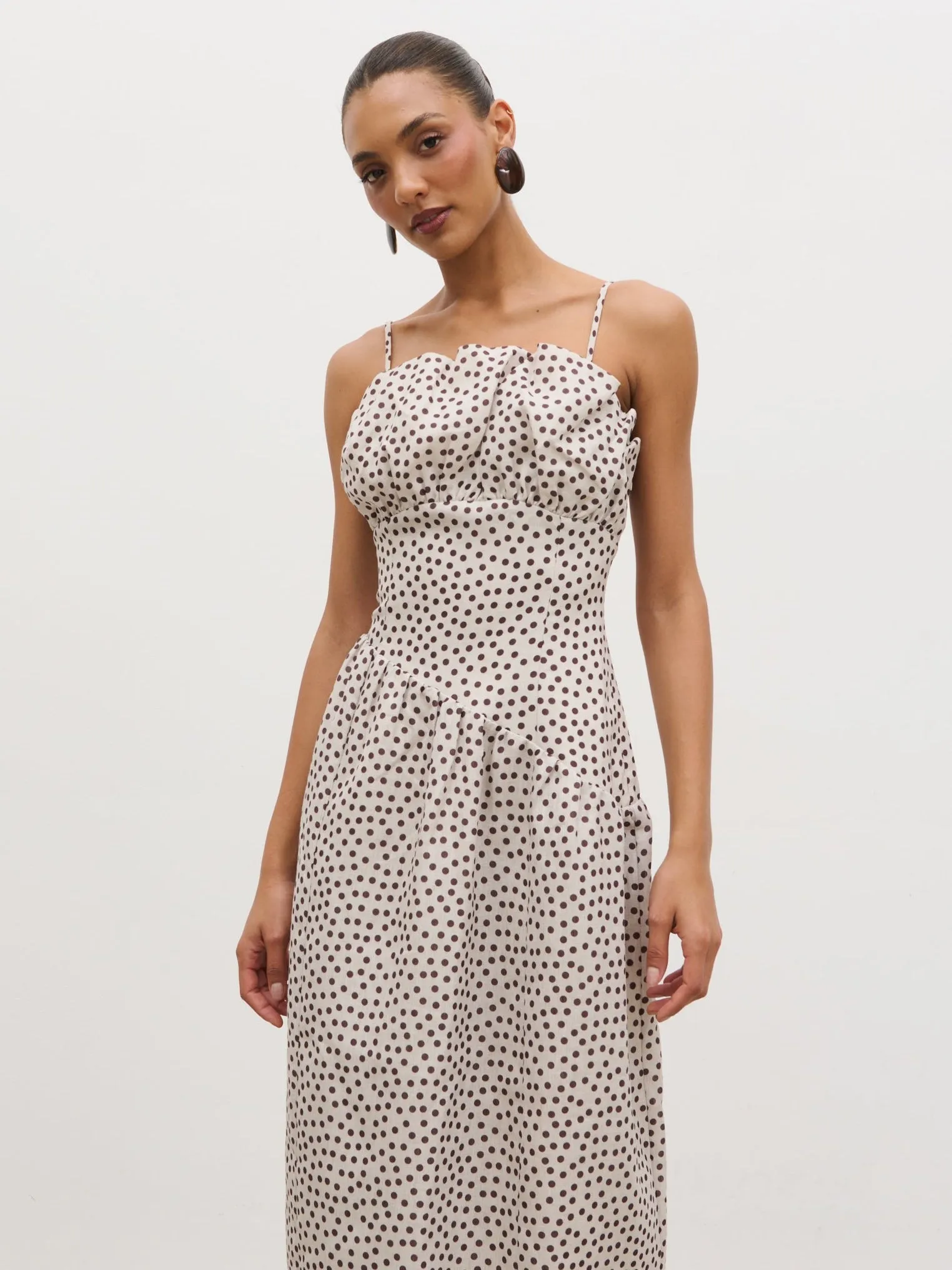 Zaria Corset Detail Maxi Dress - Cream and Brown Polkadot sold by Pretty Lavish product image thumbnail 3