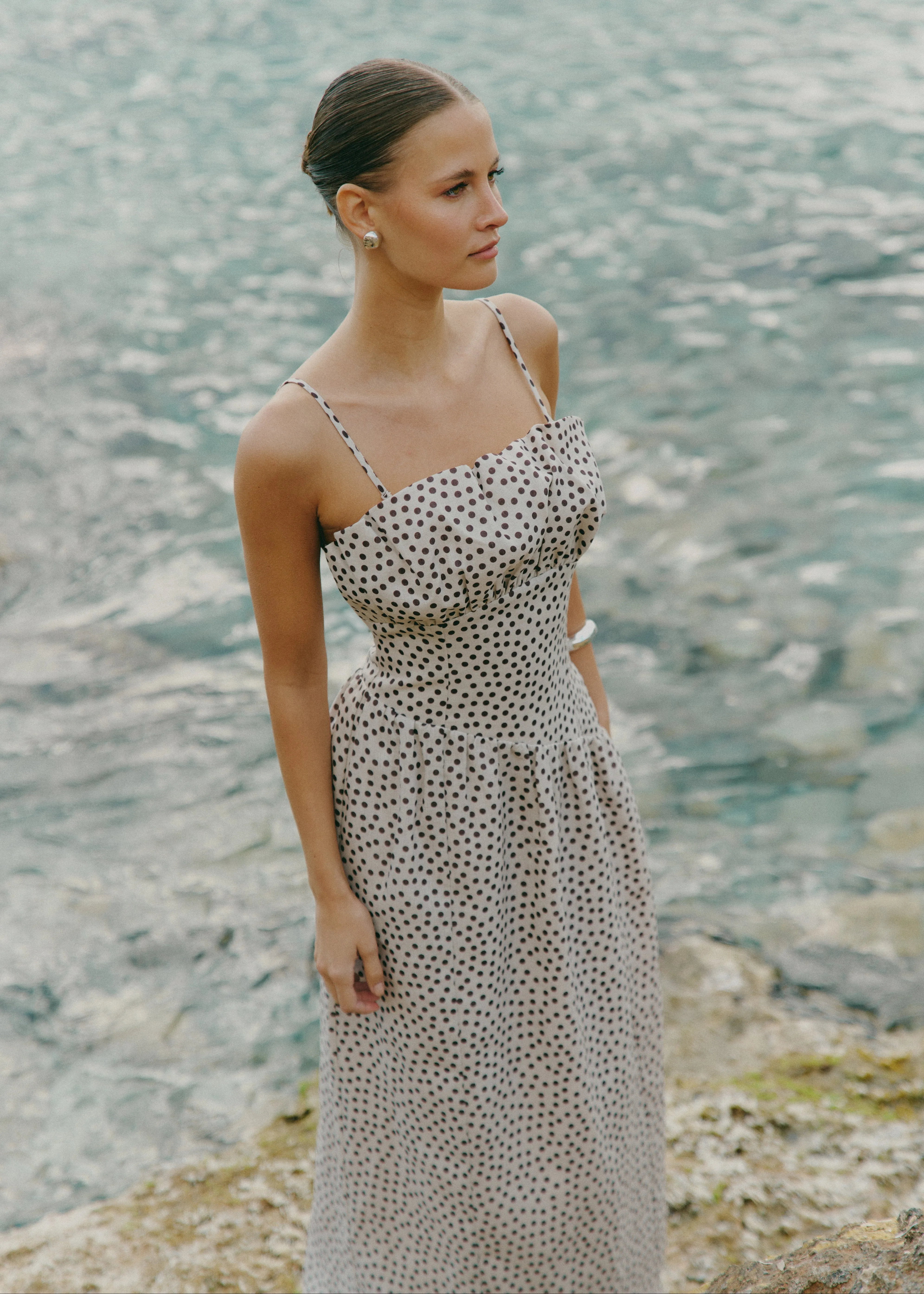 Zaria Corset Detail Maxi Dress - Cream and Brown Polkadot sold by Pretty Lavish product image thumbnail 2
