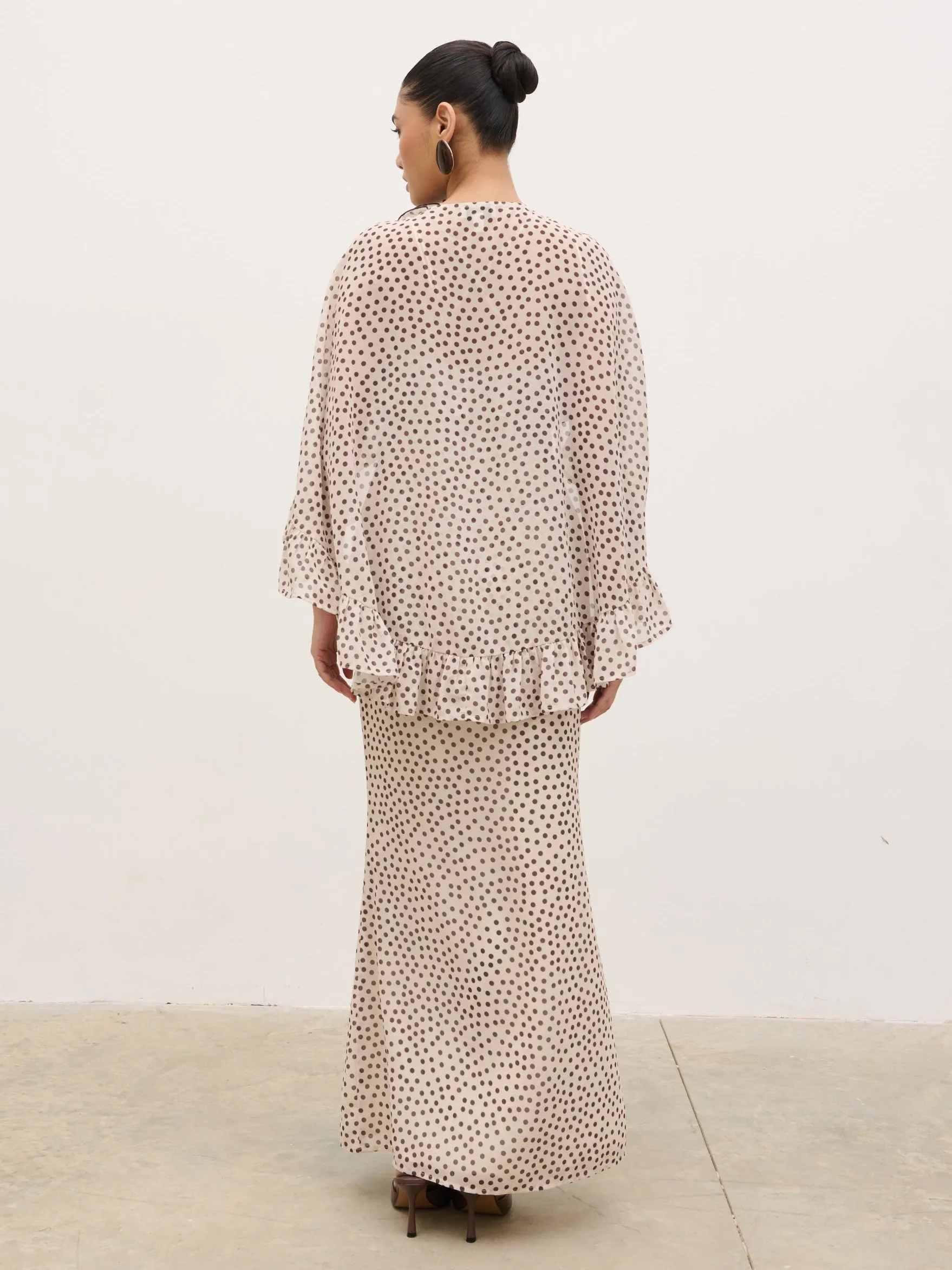 Oriana Corsage Cape Maxi Dress - Cream and Brown Polkadot sold by Pretty Lavish product image thumbnail 5