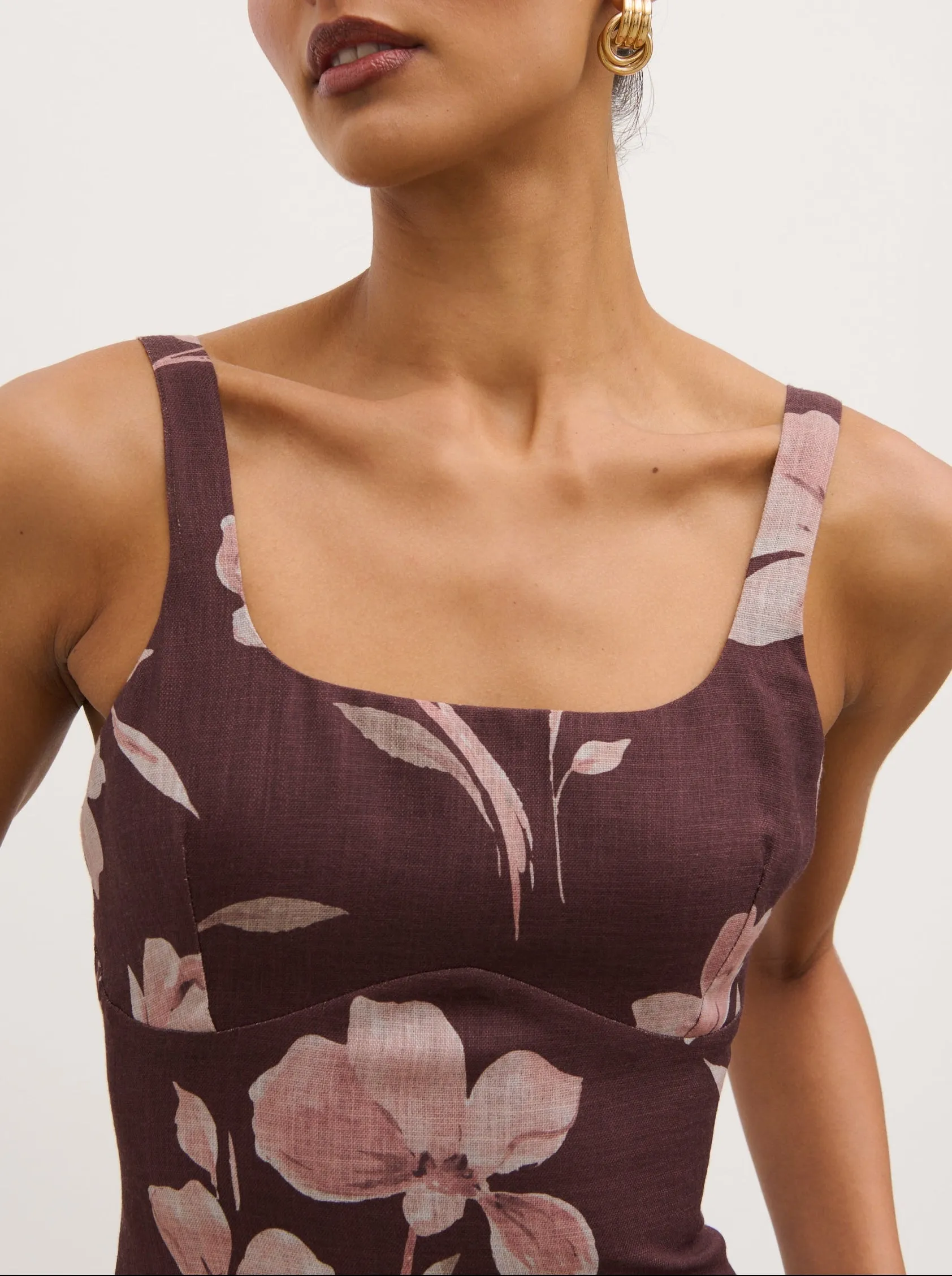 Kaia Scoop Neck Printed Frill Maxi Dress - Brown Botanical Lily Floral sold by Pretty Lavish product image thumbnail 4