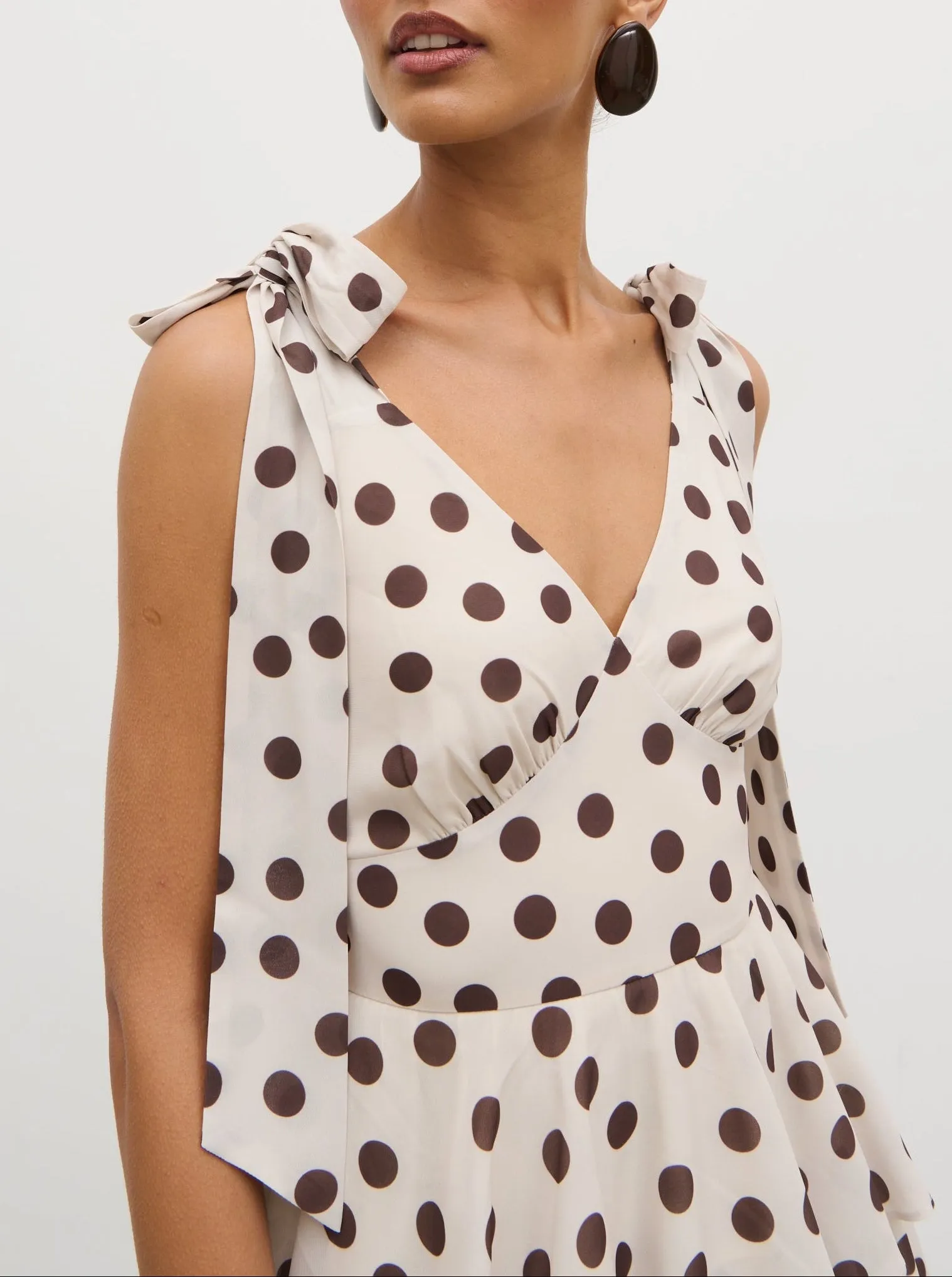 Fiore Tie Ruffle Maxi Dress - Large Brown and Cream Polkadot sold by Pretty Lavish product image thumbnail 2