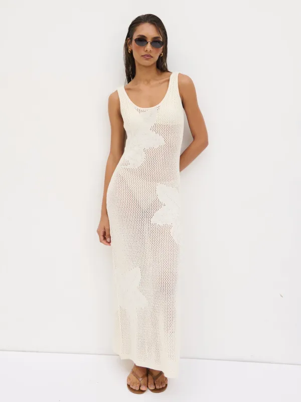 Kailani Floral Openwork Knit Dress - Cream made by Pretty Lavish
