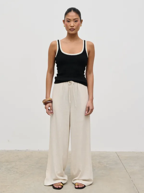 Nessa Wide Leg Linen Blend Trousers - Natural made by Pretty Lavish