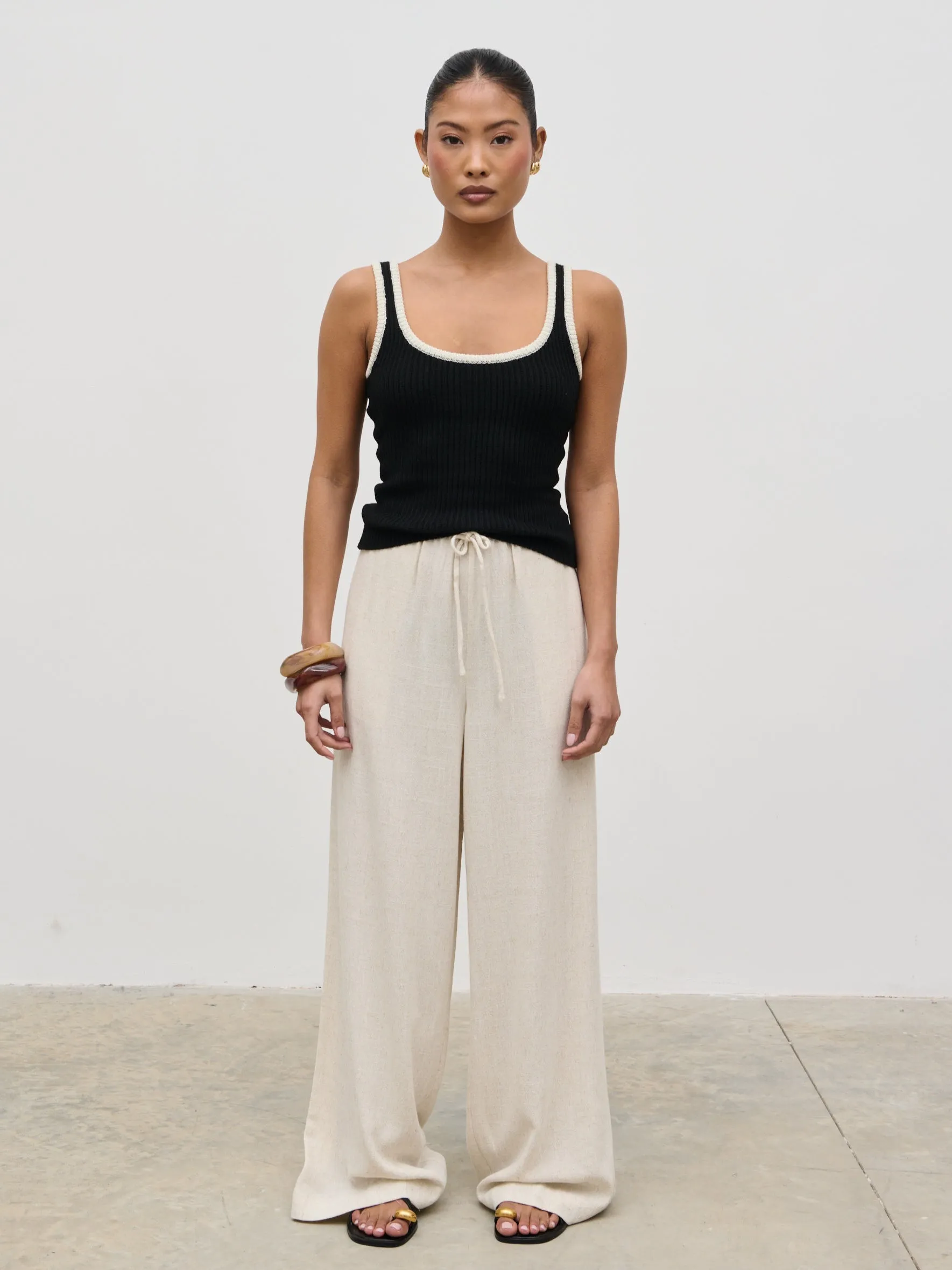 Nessa Wide Leg Linen Blend Trousers - Natural sold by Pretty Lavish