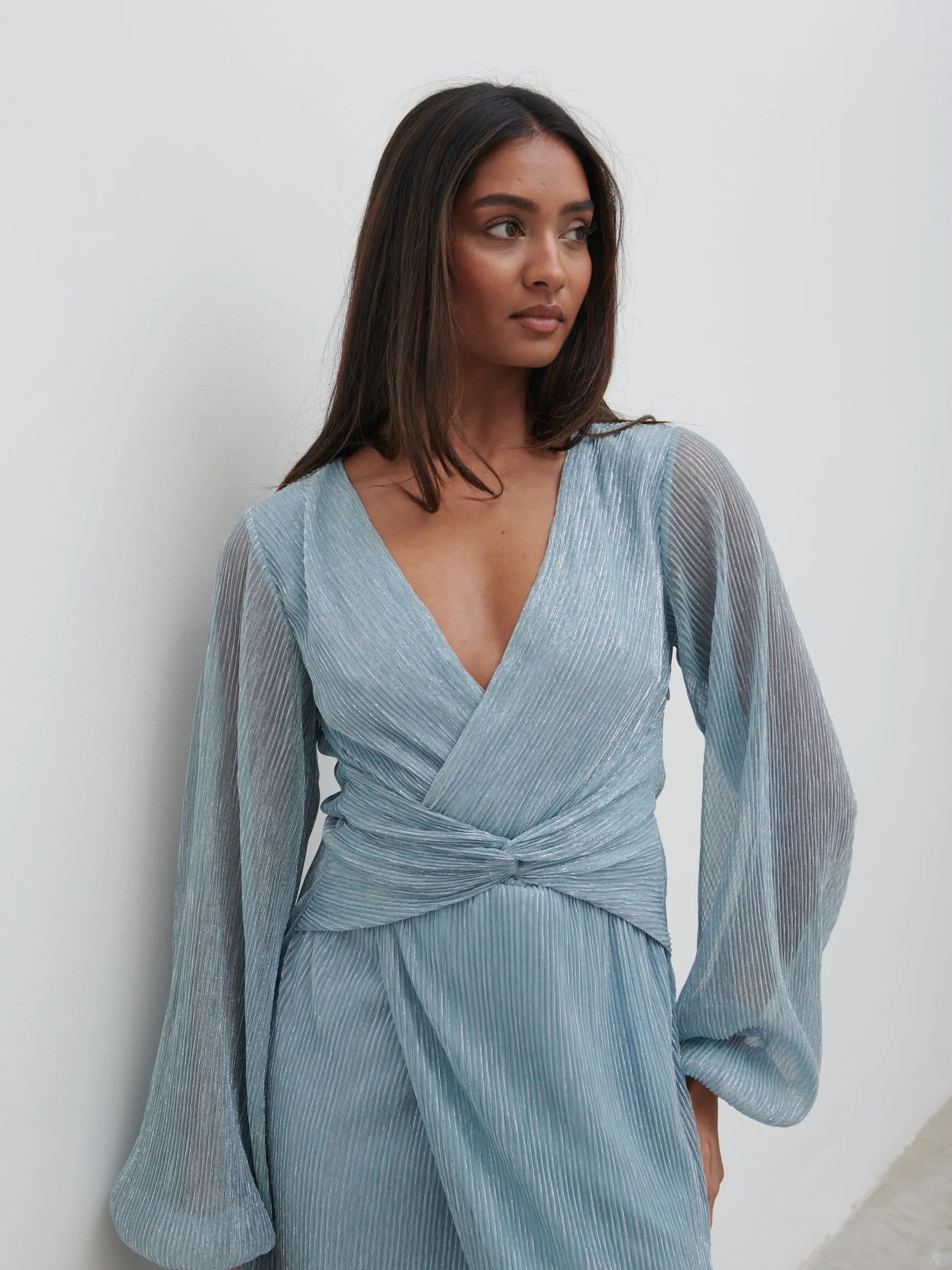 Friena Plisse Knot Contrast Dress - Blue Metallic sold by Pretty Lavish product image thumbnail 4