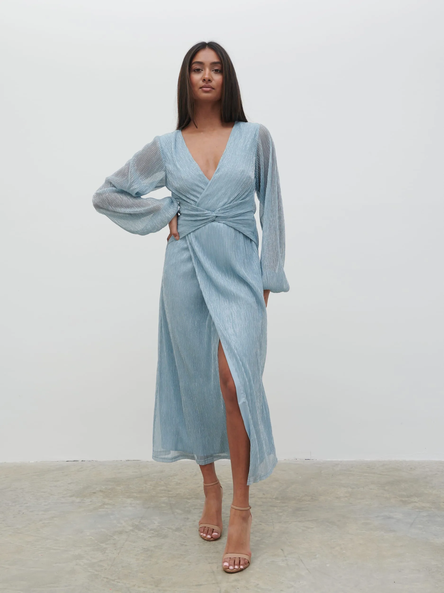 Friena Plisse Knot Contrast Dress - Blue Metallic sold by Pretty Lavish product image thumbnail 3