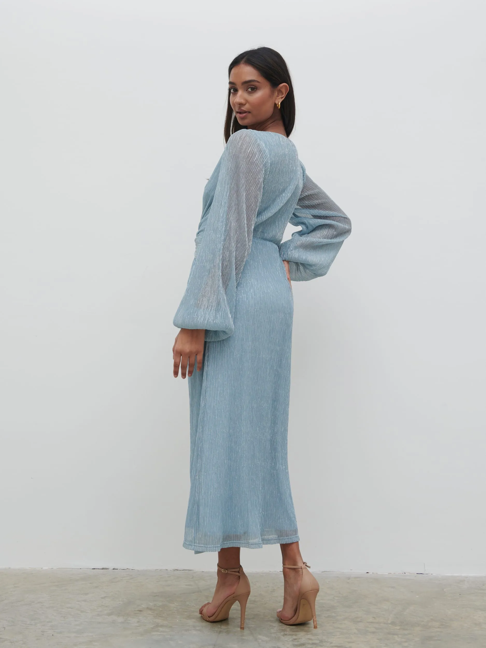 Friena Plisse Knot Contrast Dress - Blue Metallic sold by Pretty Lavish product image thumbnail 5