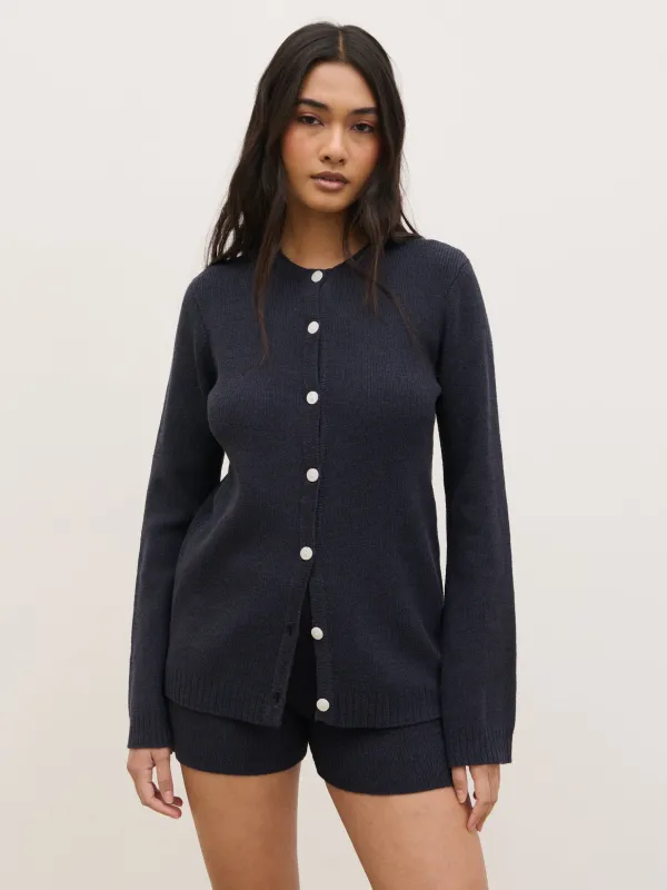 Gracie Fine Tape Knit Cardigan - Navy made by Pretty Lavish