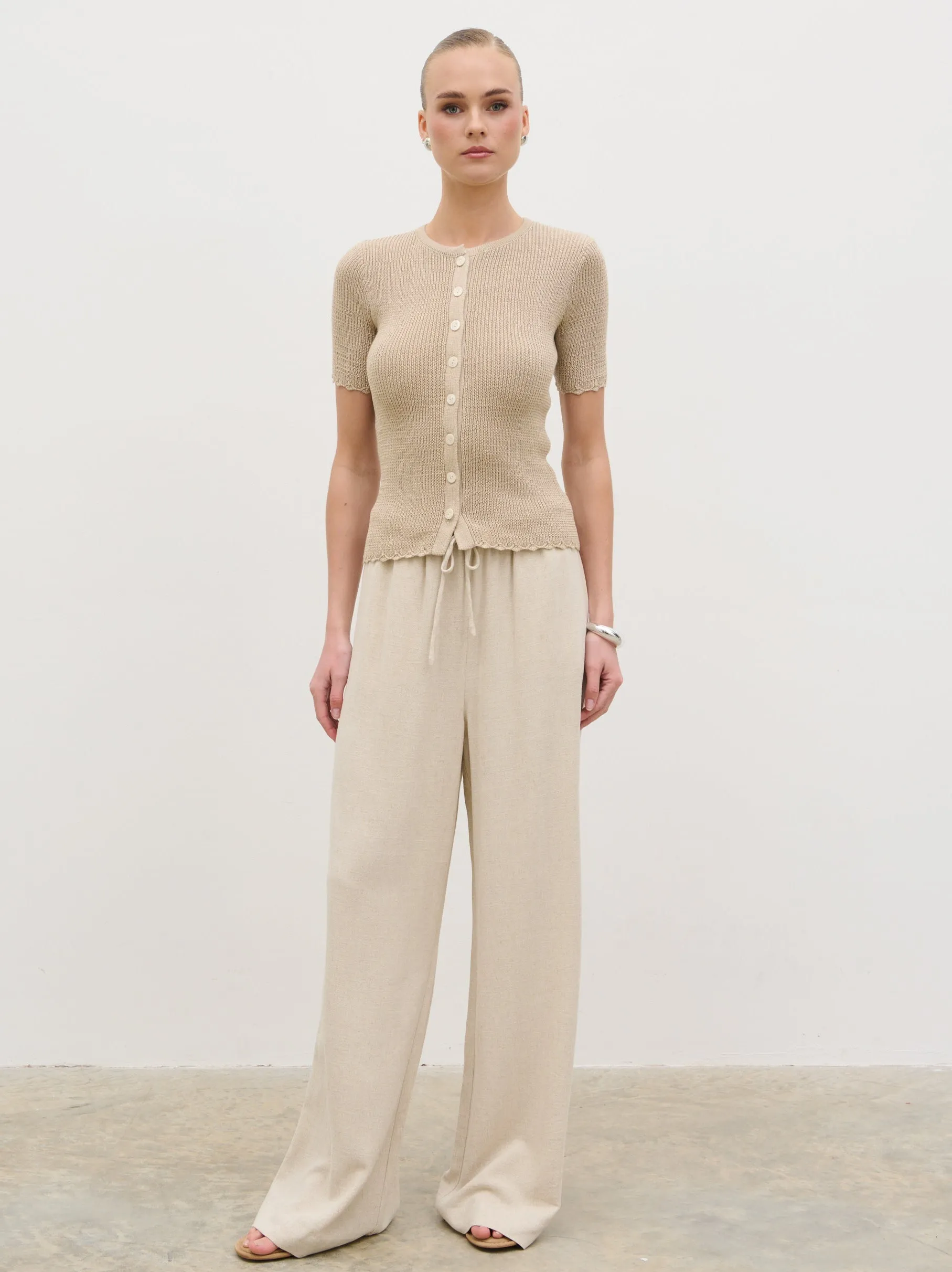 Louna Scallop Detail Cream Knit Button Top - Beige sold by Pretty Lavish product image thumbnail 3