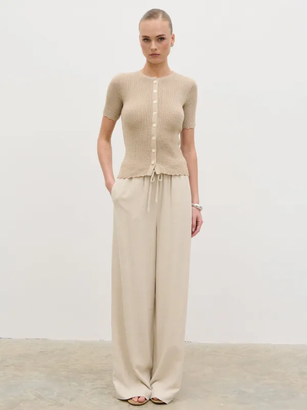 Louna Scallop Detail Cream Knit Button Top - Beige made by Pretty Lavish