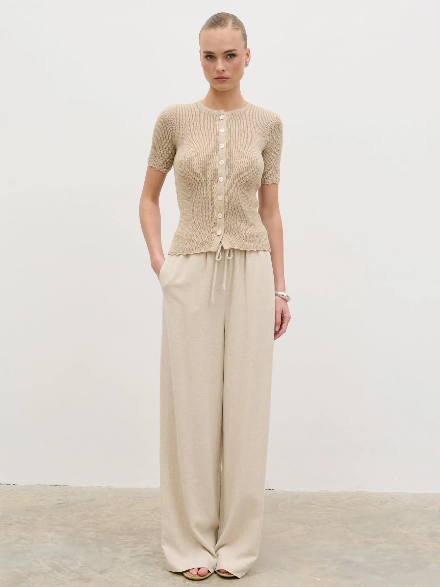 Louna Scallop Detail Cream Knit Button Top - Beige sold by Pretty Lavish