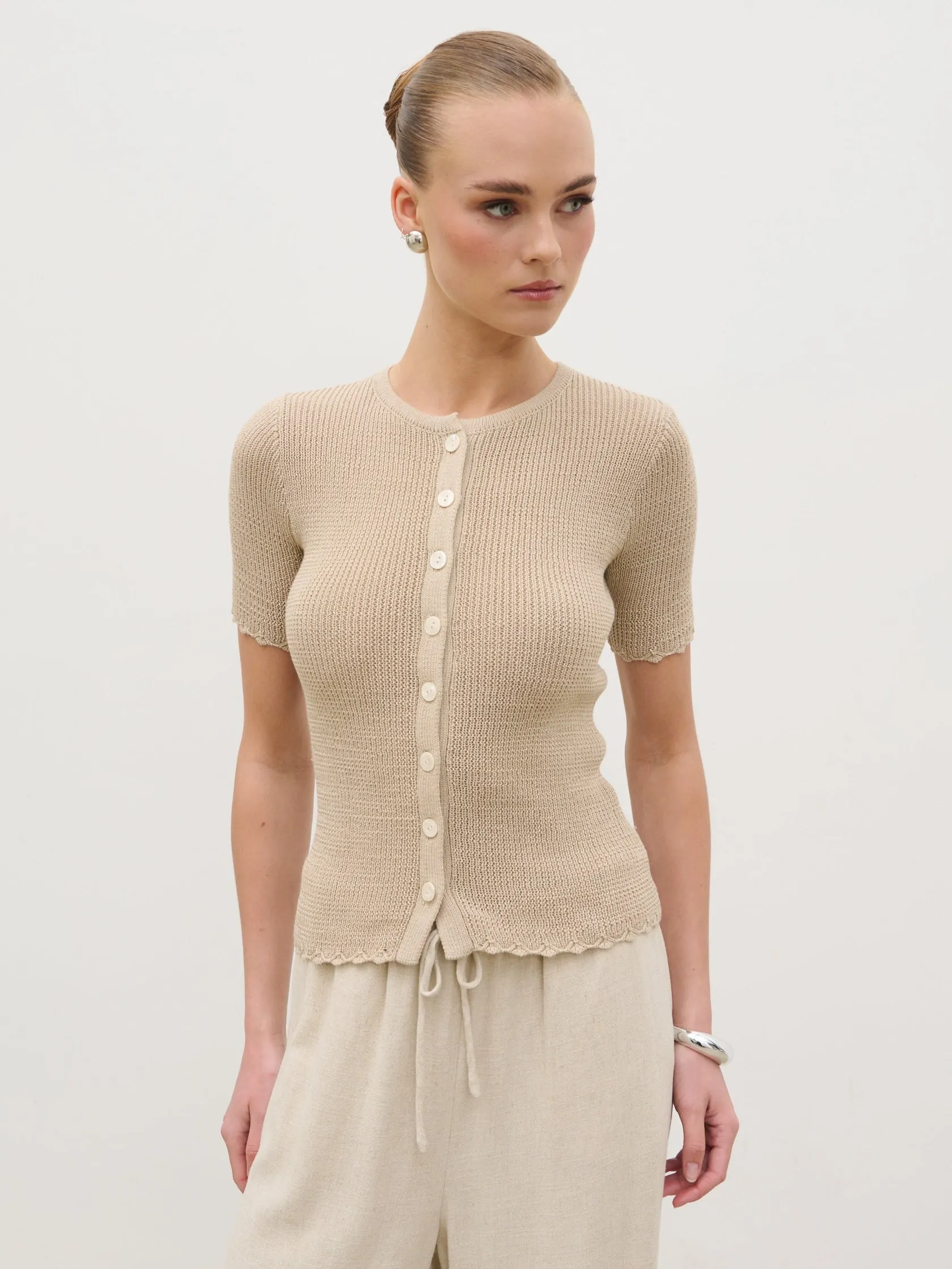 Louna Scallop Detail Cream Knit Button Top - Beige sold by Pretty Lavish product image thumbnail 5