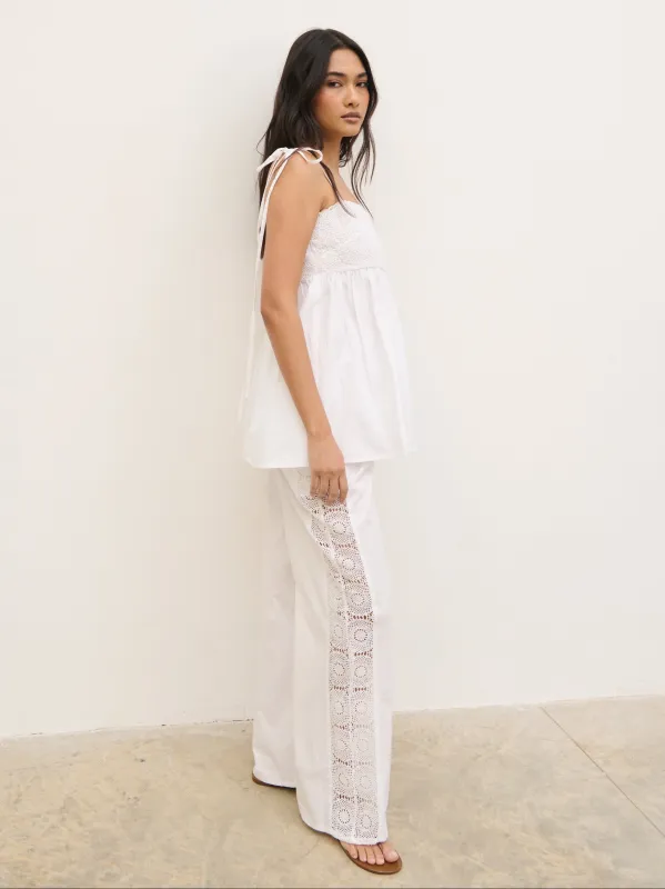 Rae Crochet Detail Trousers - White made by Pretty Lavish