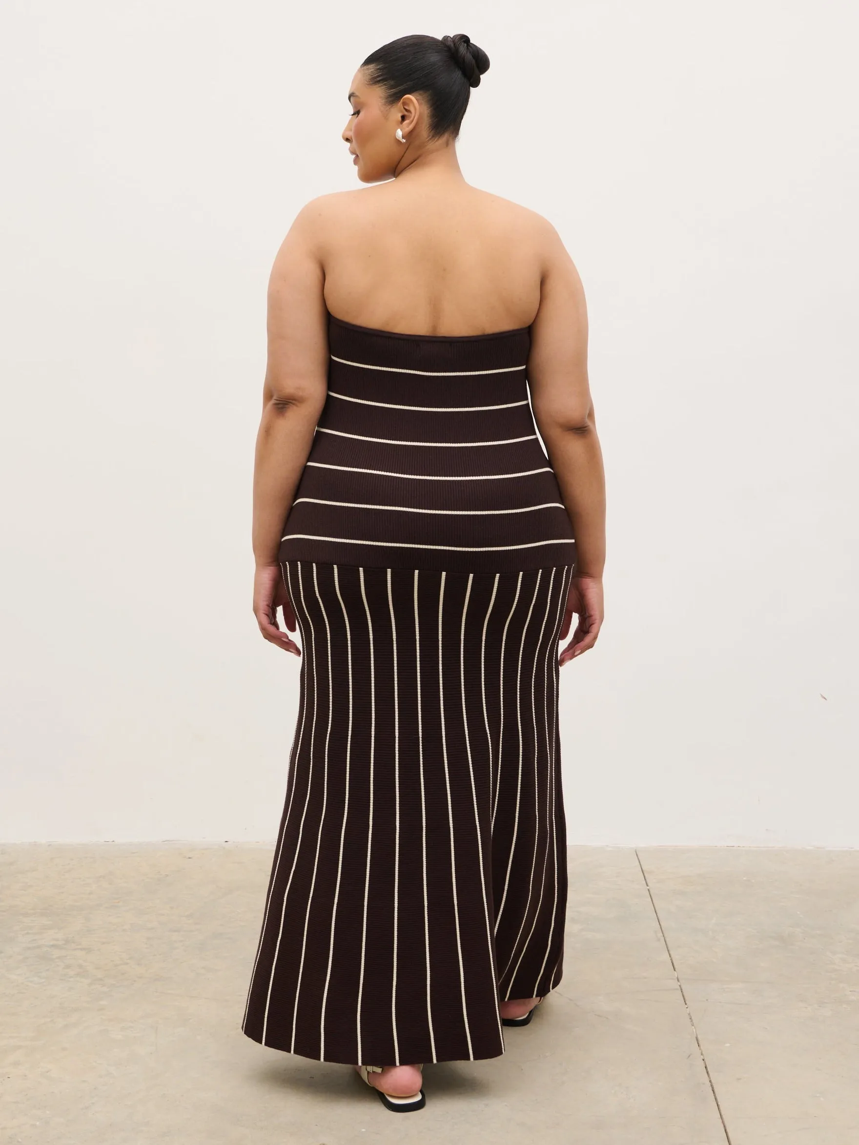 Pixie Bandeau Stripe Knit Long Midaxi Dress Curve - Brown sold by Pretty Lavish product image thumbnail 5