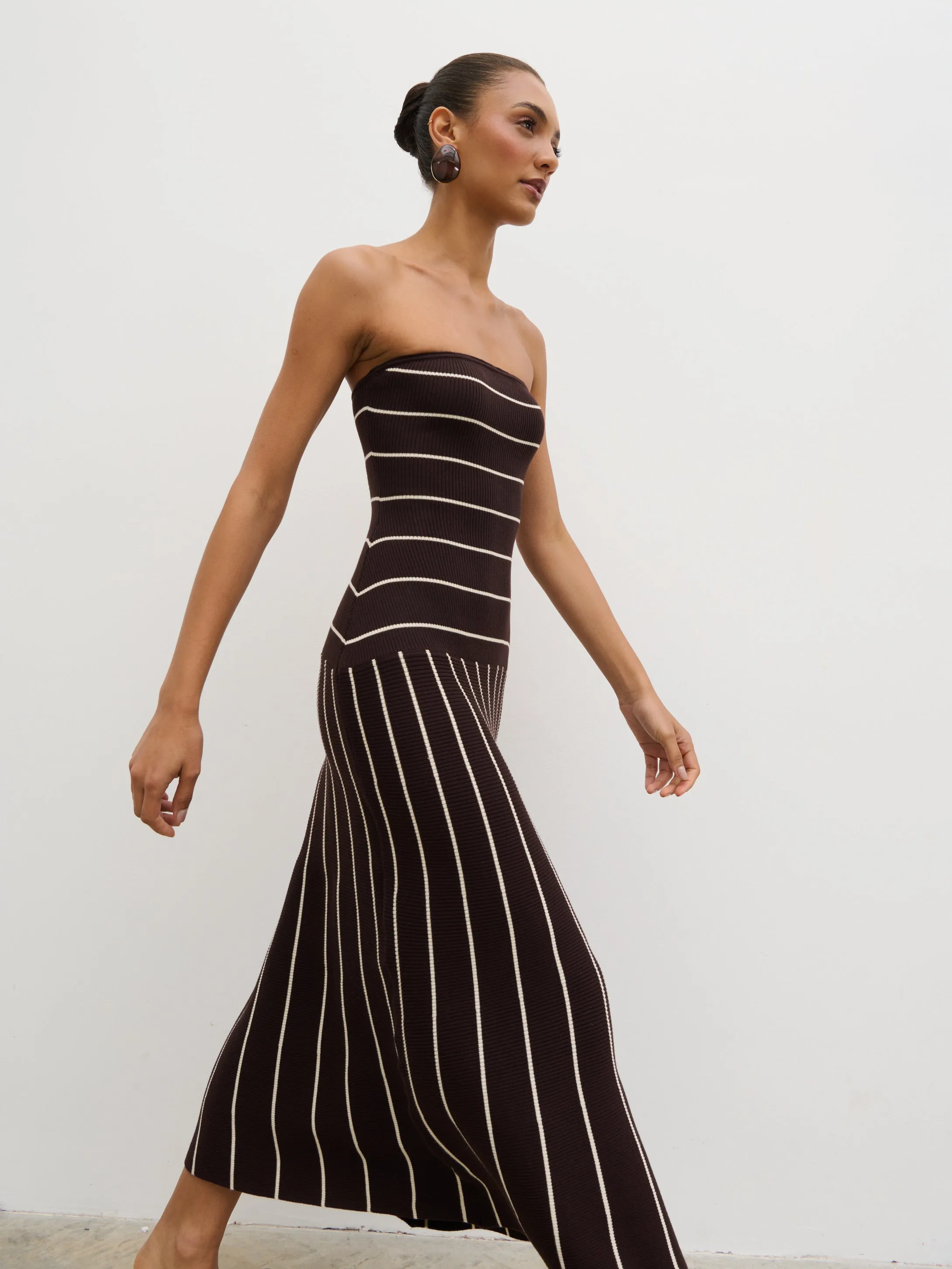 Pixie Bandeau Stripe Knit Long Midaxi Dress - Brown sold by Pretty Lavish product image thumbnail 4