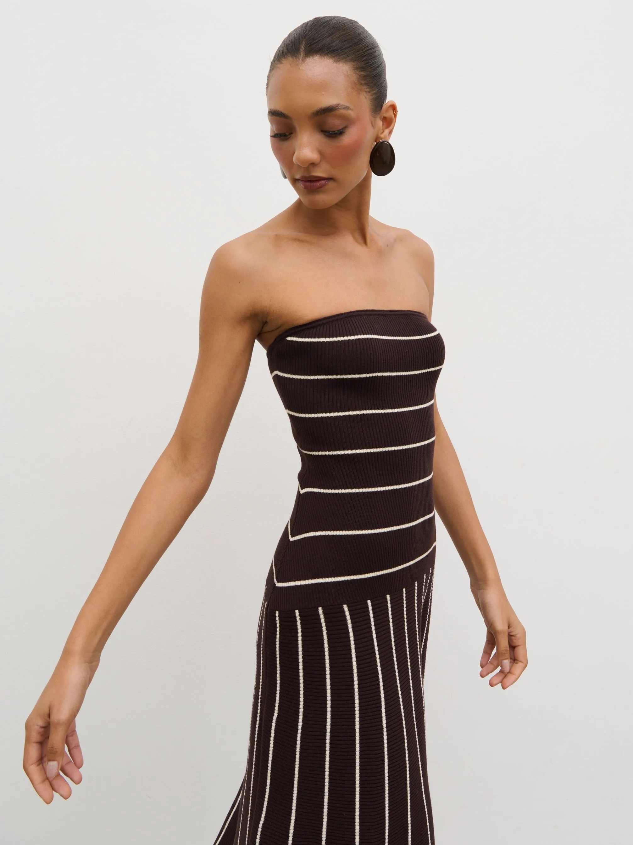 Pixie Bandeau Stripe Knit Long Midaxi Dress - Brown sold by Pretty Lavish product image thumbnail 2