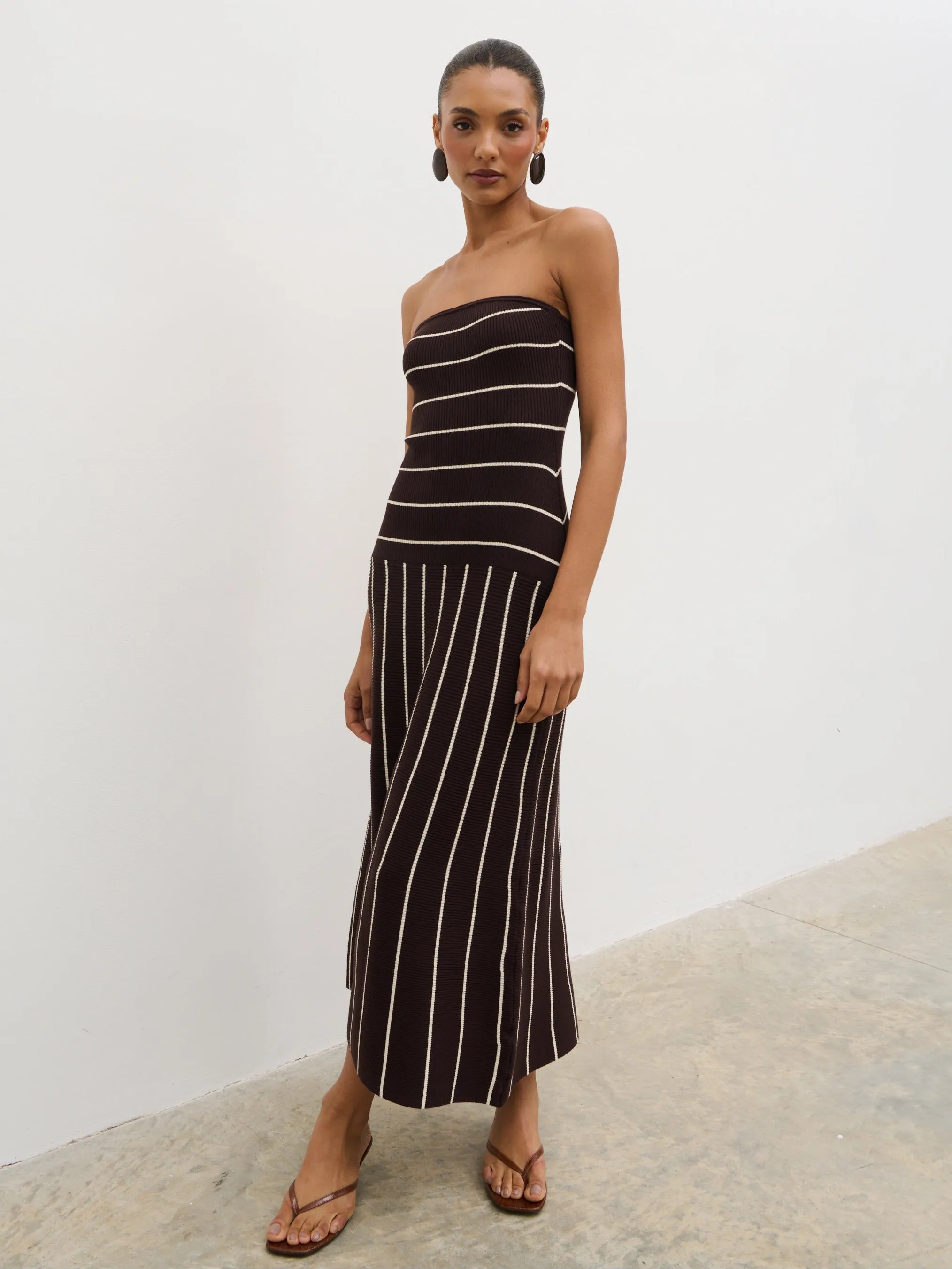 Pixie Bandeau Stripe Knit Long Midaxi Dress - Brown sold by Pretty Lavish product image thumbnail 3