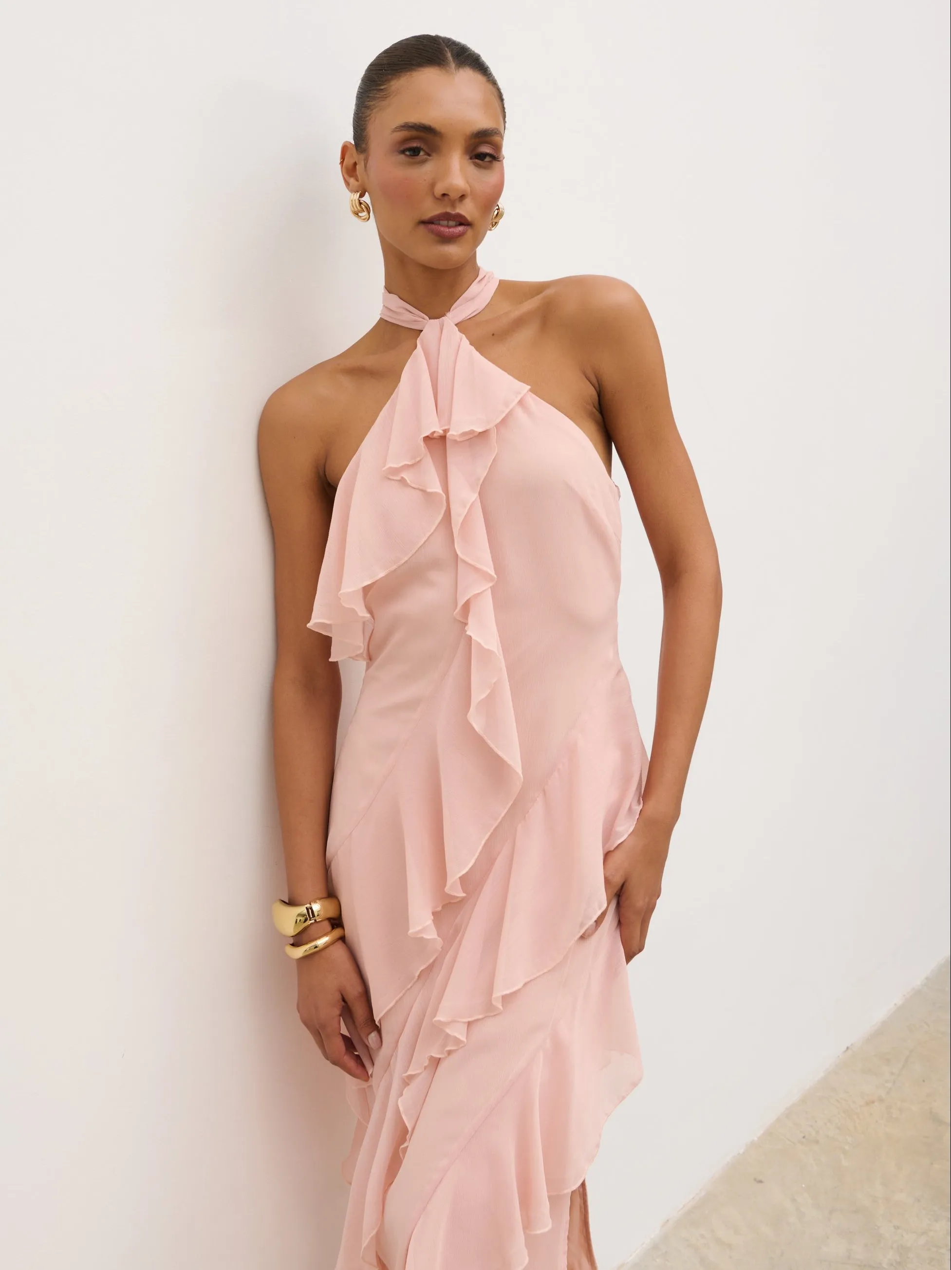 Aria Halterneck Ruffle Midaxi Dress - Dusty Rose sold by Pretty Lavish product image thumbnail 2