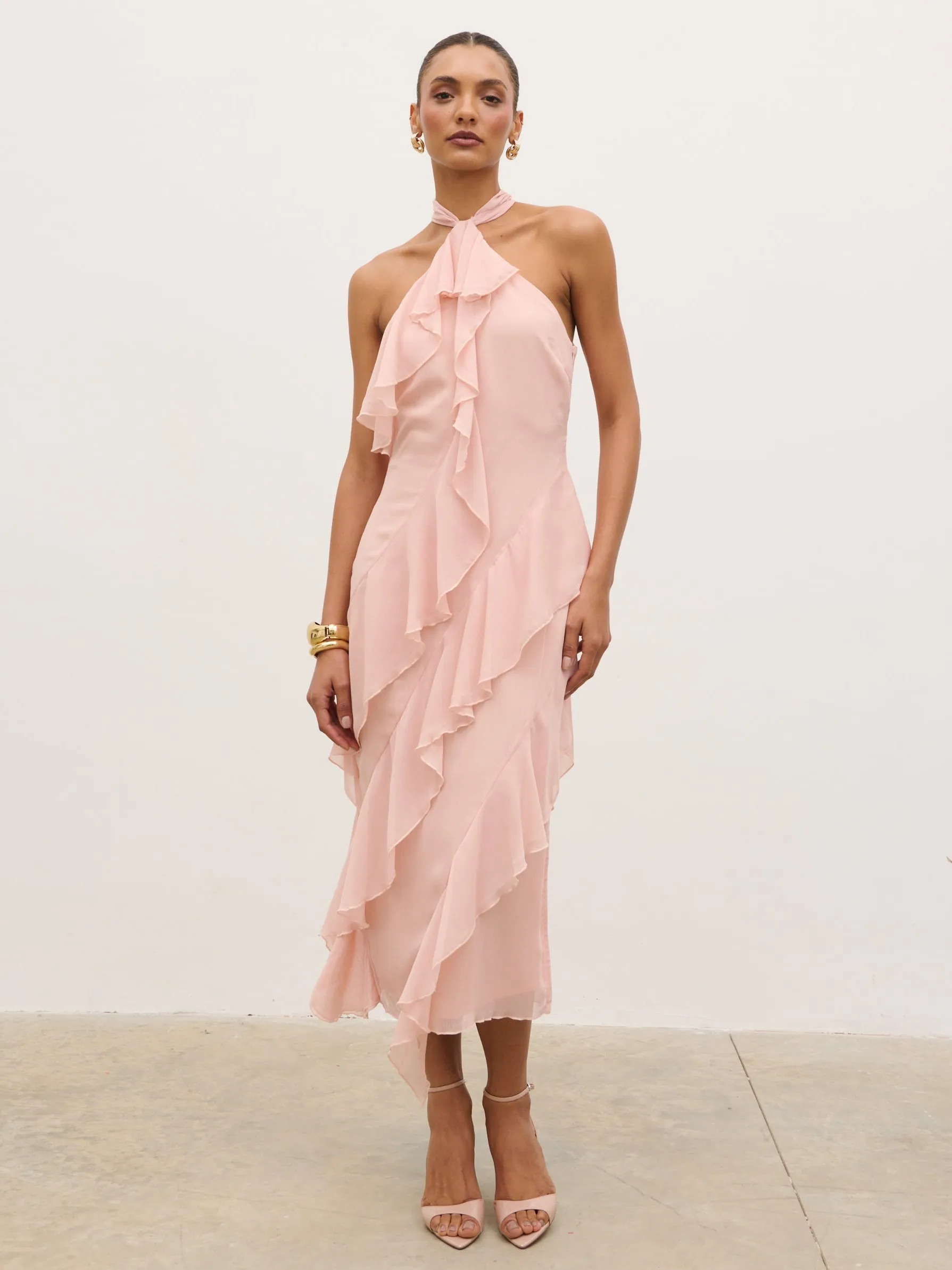 Aria Halterneck Ruffle Midaxi Dress - Dusty Rose sold by Pretty Lavish product image thumbnail 3