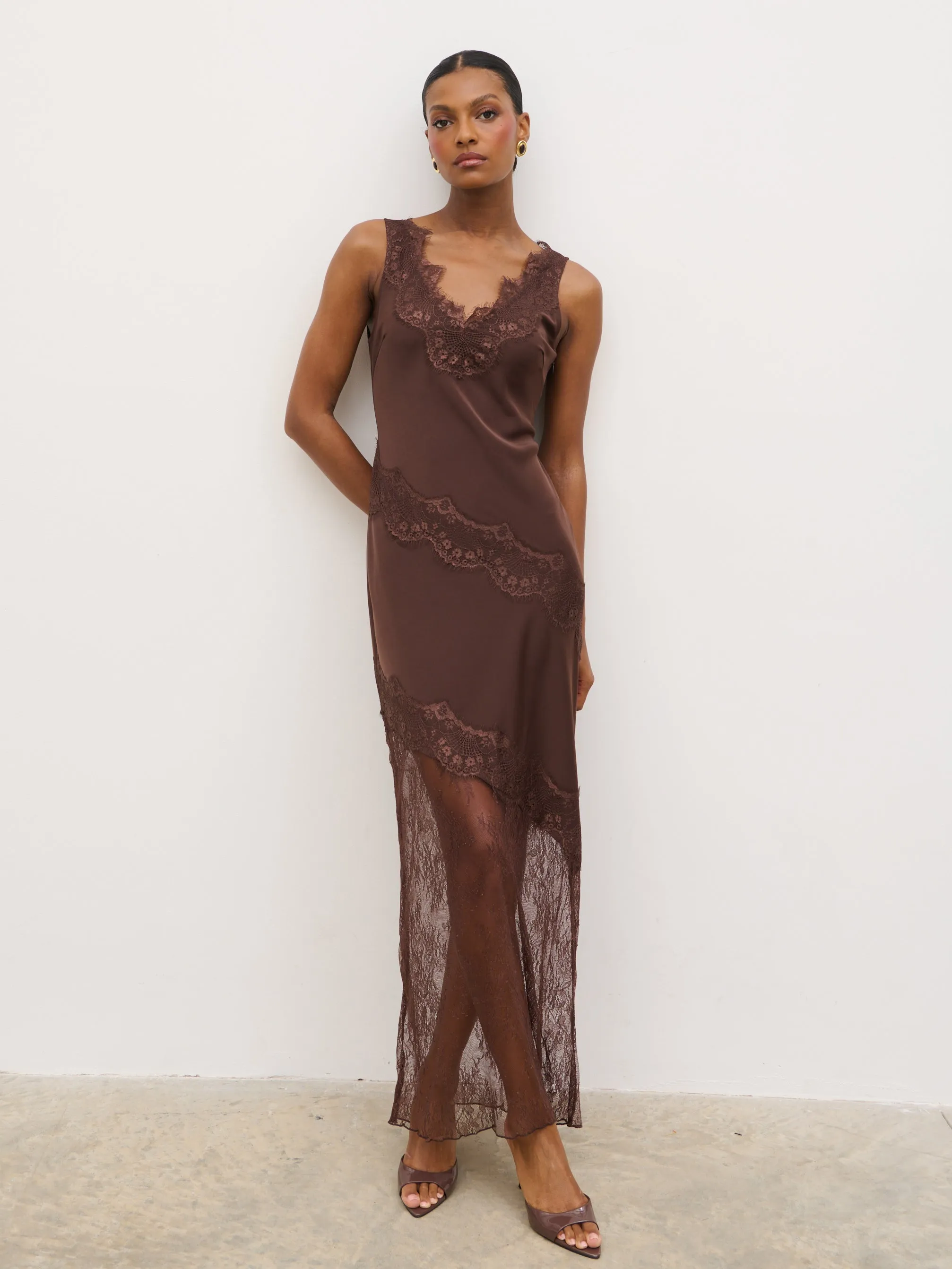 Robin Slip Lace Maxi Dress - Chocolate Brown sold by Pretty Lavish product image thumbnail 2