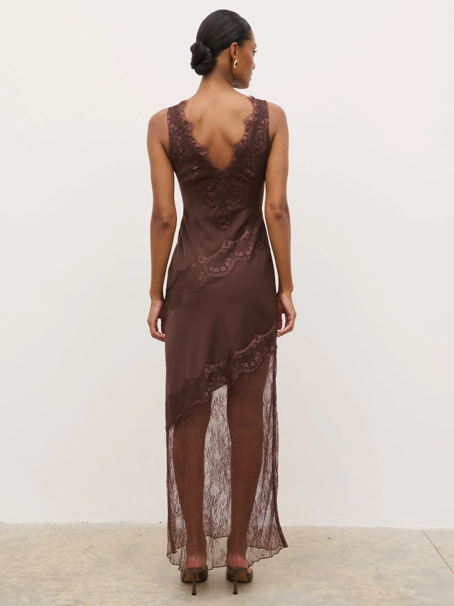 Robin Slip Lace Maxi Dress - Chocolate Brown sold by Pretty Lavish product image thumbnail 5