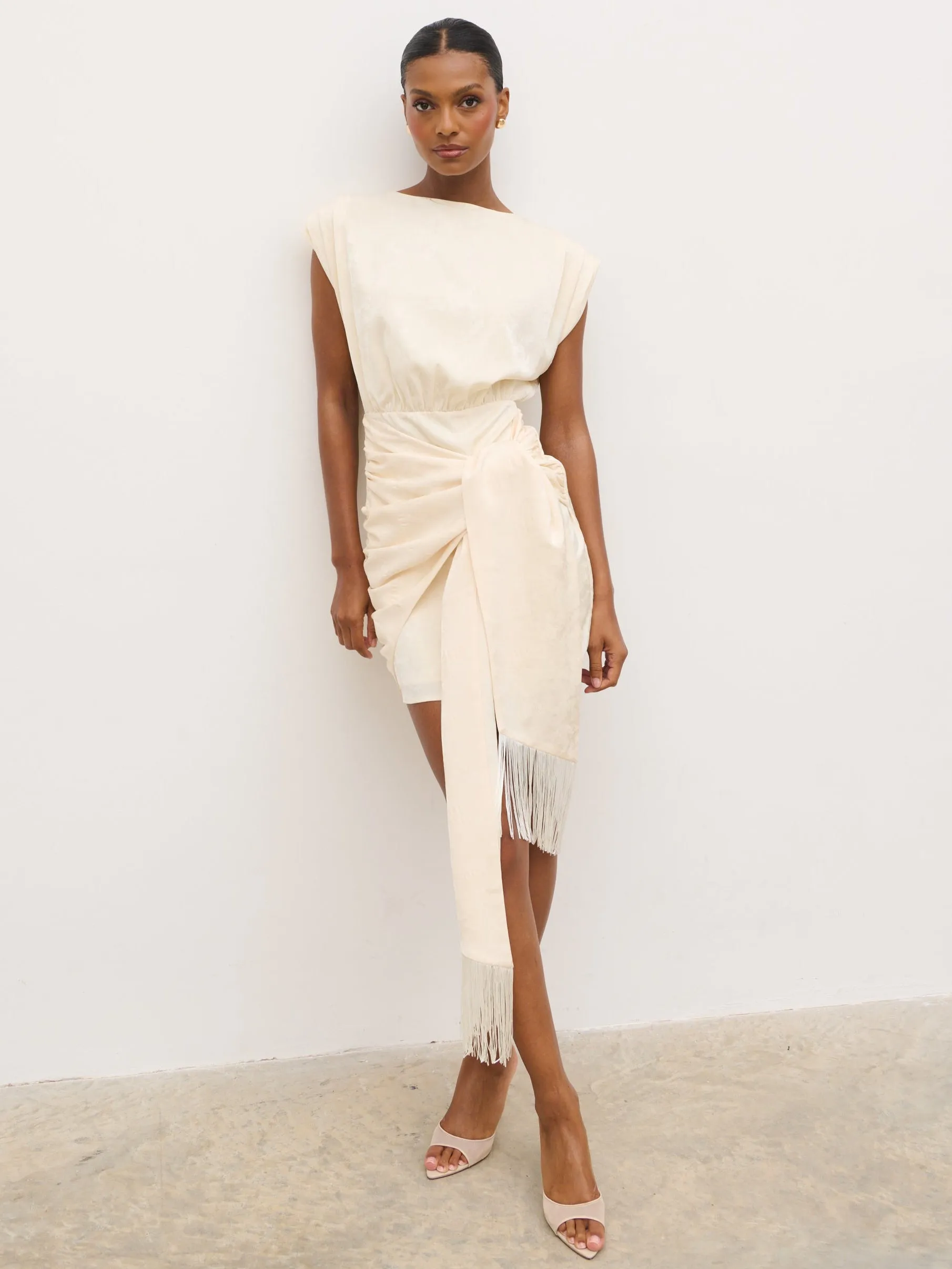 Hattie Jacquard Mini Fringed Dress - Cream sold by Pretty Lavish product image thumbnail 4