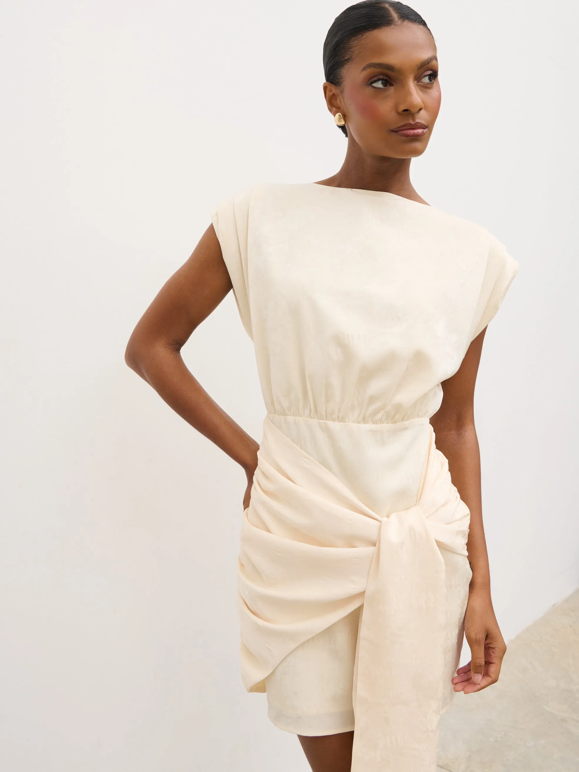Hattie Jacquard Mini Fringed Dress - Cream sold by Pretty Lavish product image thumbnail 3