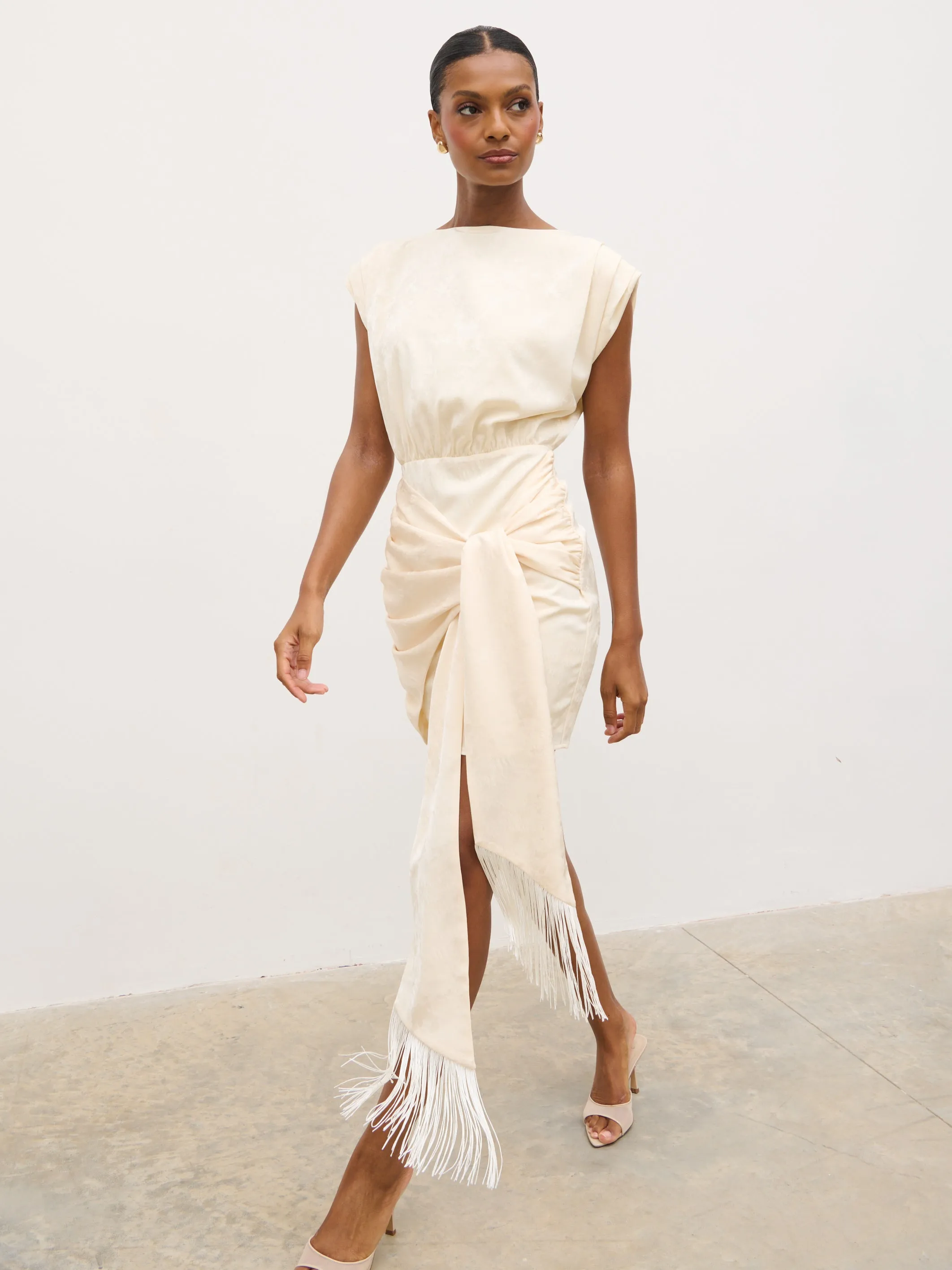 Hattie Jacquard Mini Fringed Dress - Cream sold by Pretty Lavish product image thumbnail 2