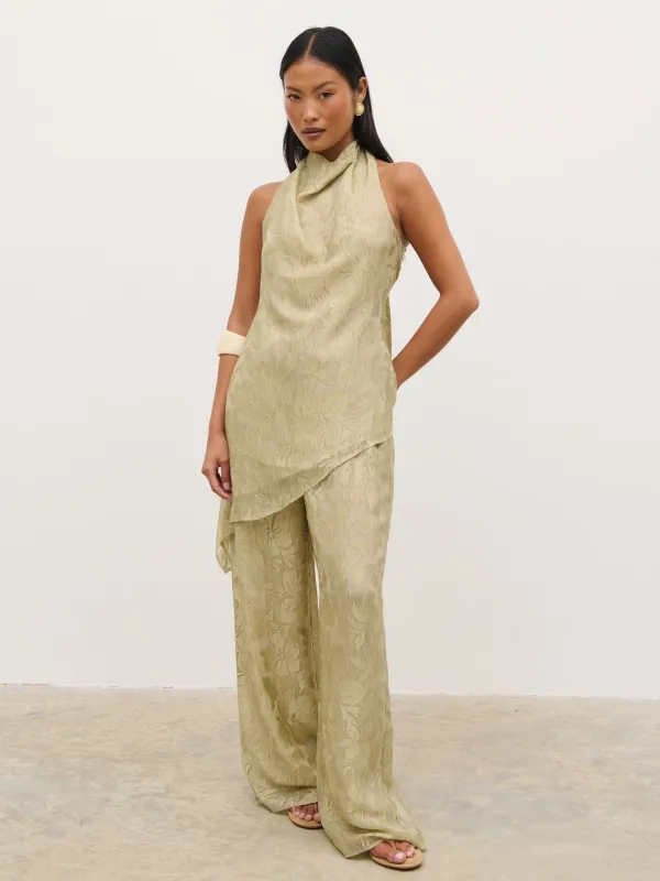 Inca Drawstring Trousers - Olive Jacquard Floral made by Pretty Lavish