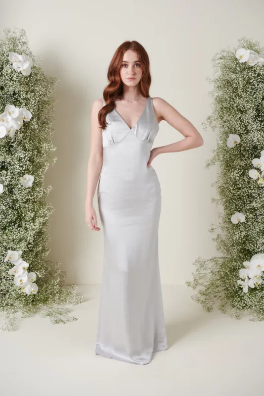 Esmee Maxi Bridesmaid Dress - Matte Silver sold by Pretty Lavish