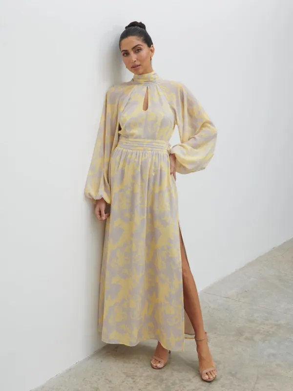 Steph Keyhole Maxi Dress - Lemon and Beige Floral sold by Pretty Lavish
