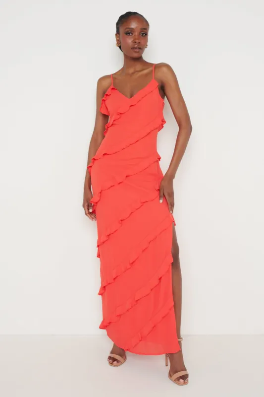 Nadine Ruffle Maxi Dress - Ruby Red sold by Pretty Lavish