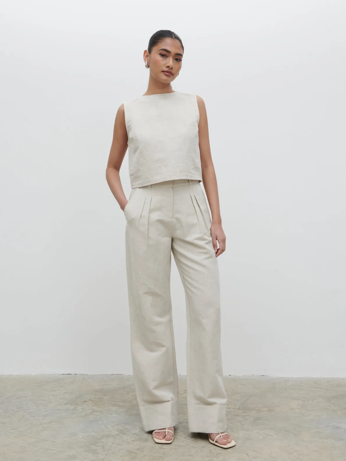 Bryony Boxy Linen Top - Natural sold by Pretty Lavish