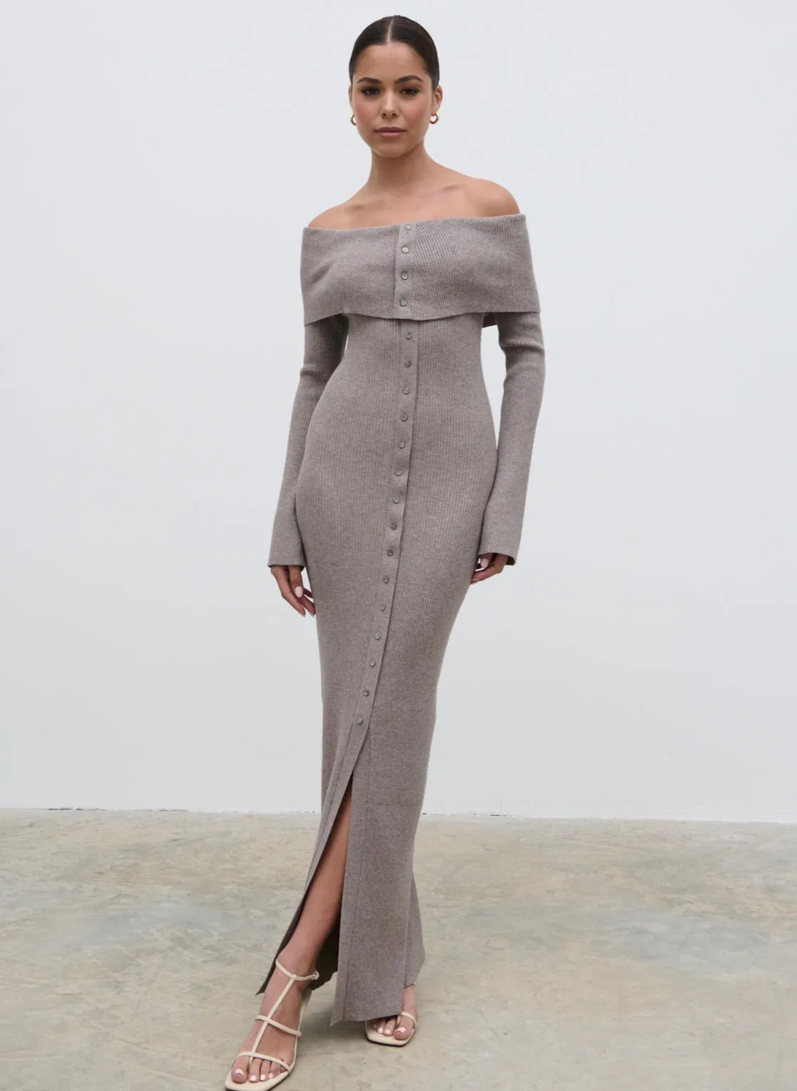 Elora Bardot Knit Maxi Dress - Mink sold by Pretty Lavish product image thumbnail 4