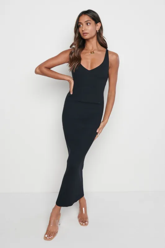 Lara Ribbed Midaxi Dress - Black sold by Pretty Lavish
