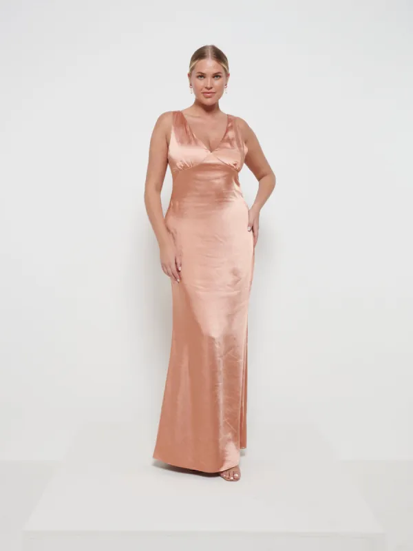 Esmee Maxi Bridesmaid Dress - Matte Cinnamon sold by Pretty Lavish
