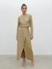 Abigail Button Front Linen Blouse - Olive sold by Pretty Lavish