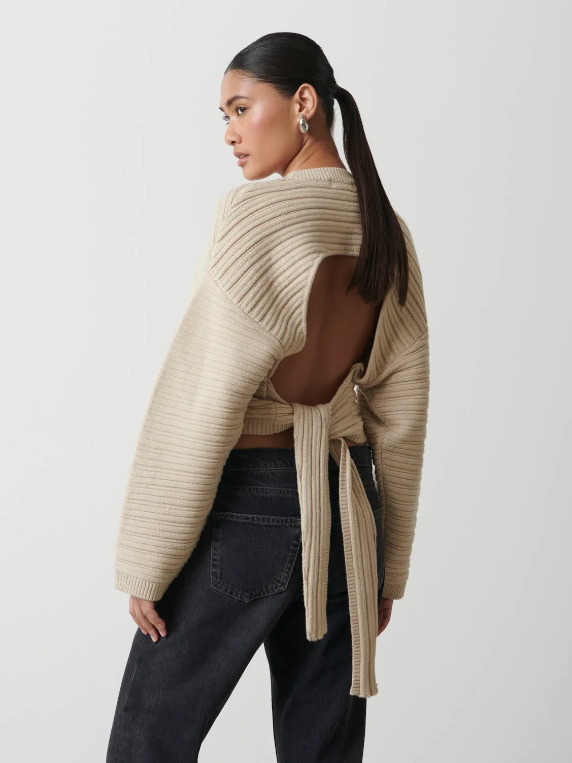 Simone Tie Back Jumper - Stone sold by Pretty Lavish product image thumbnail 2