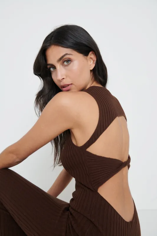 Billie Twisted Cut Out Dress - Brown sold by Pretty Lavish