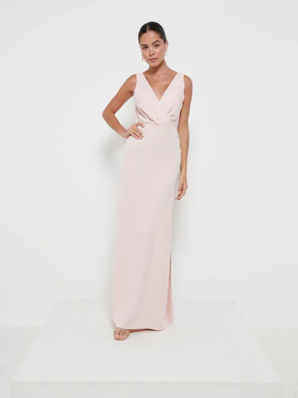 Silva Wrap Maxi Bridesmaid Dress - Blush sold by Pretty Lavish