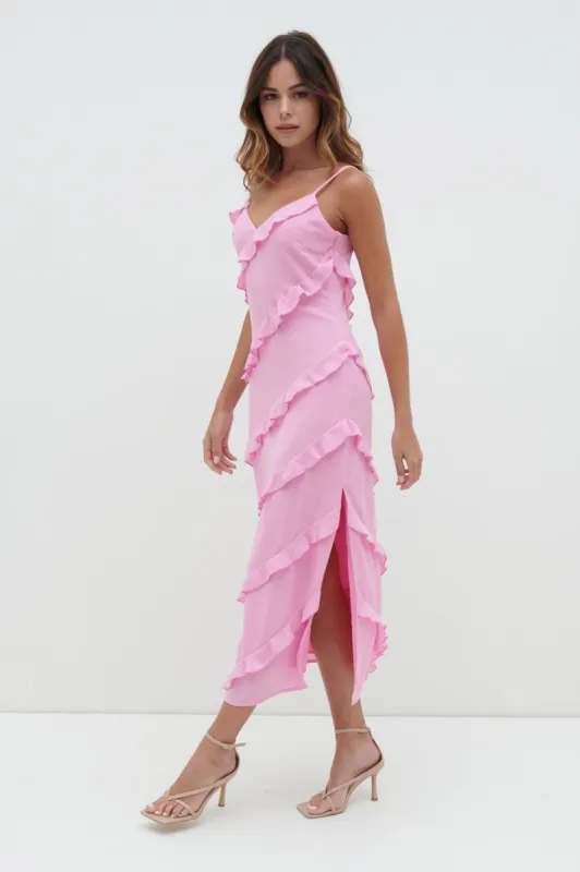 Nadine Ruffle Midaxi Dress - Posie Pink sold by Pretty Lavish