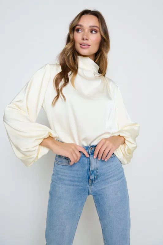 Tate Cowl Neck Pleated Blouse - Oyster sold by Pretty Lavish