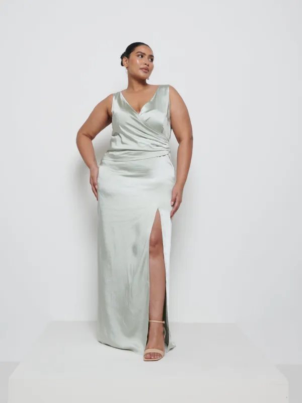 Esmee Wrap Maxi Bridesmaid Dress Curve - Sage sold by Pretty Lavish