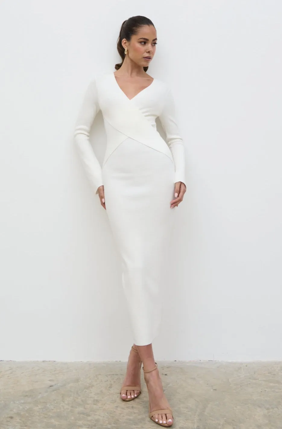 Jacklin Wrap Midaxi Dress - Cream sold by Pretty Lavish